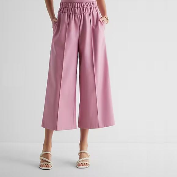 Express Super High Waisted Faux Leather Cropped Wide Leg Pants Pink Pants XS - Picture 1 of 11